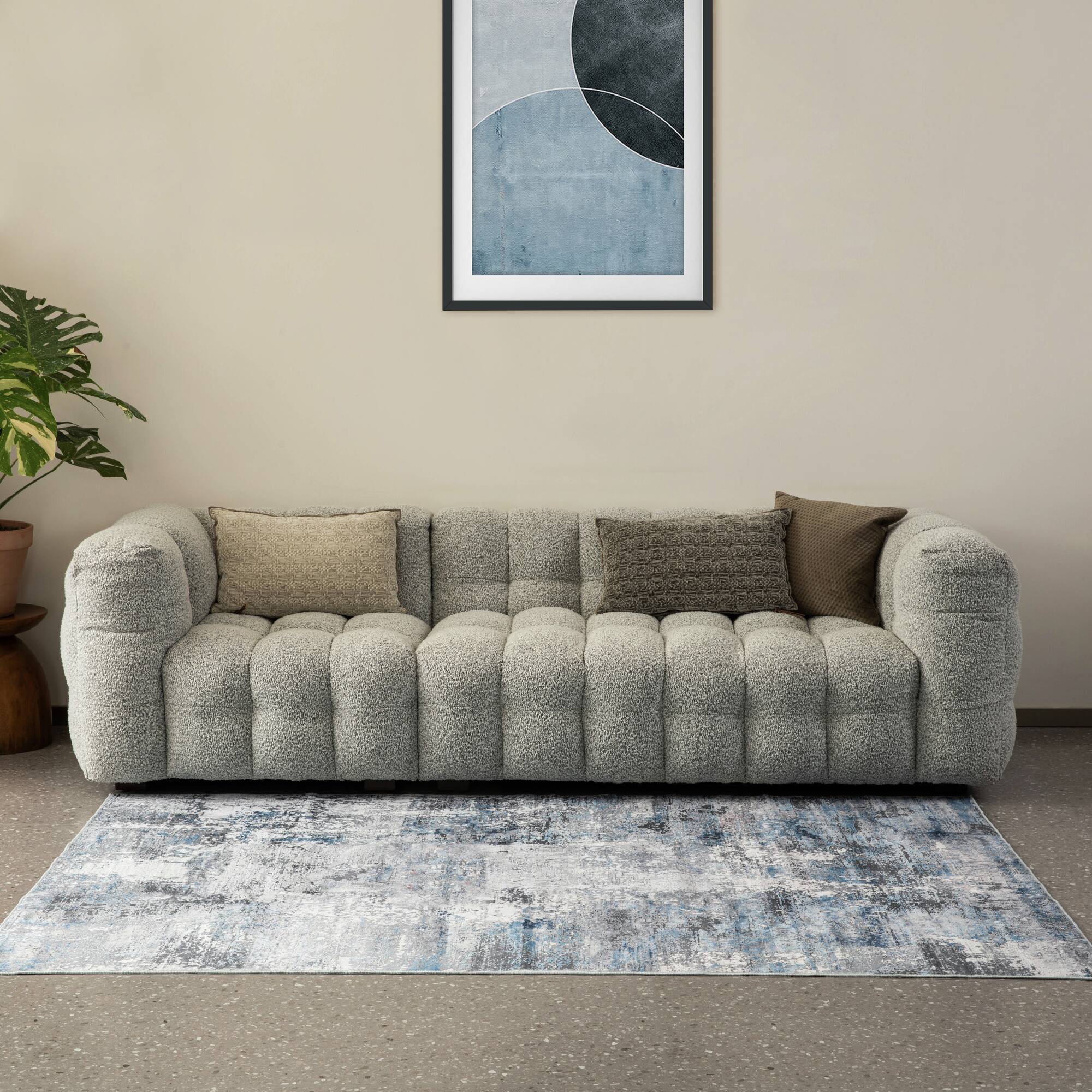 Glitzhome® 5ft. x 8ft. Blue, Ivory & Tan Abstract Area Rug